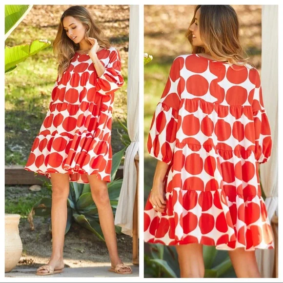 05 Martine Large Polka Dot Print Quarter Sleeve Swing Dress - Picture 3 of 3